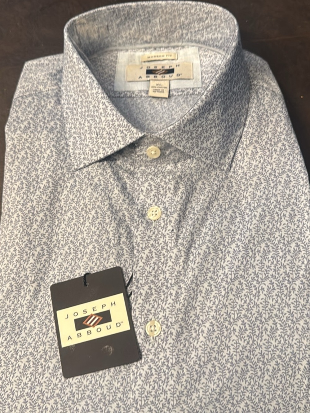Joseph Abboud Blue Micro-Leaf Print Dress Shirt